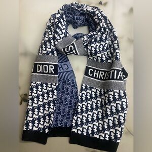 Dior Men's Blue and White Logo Scarf